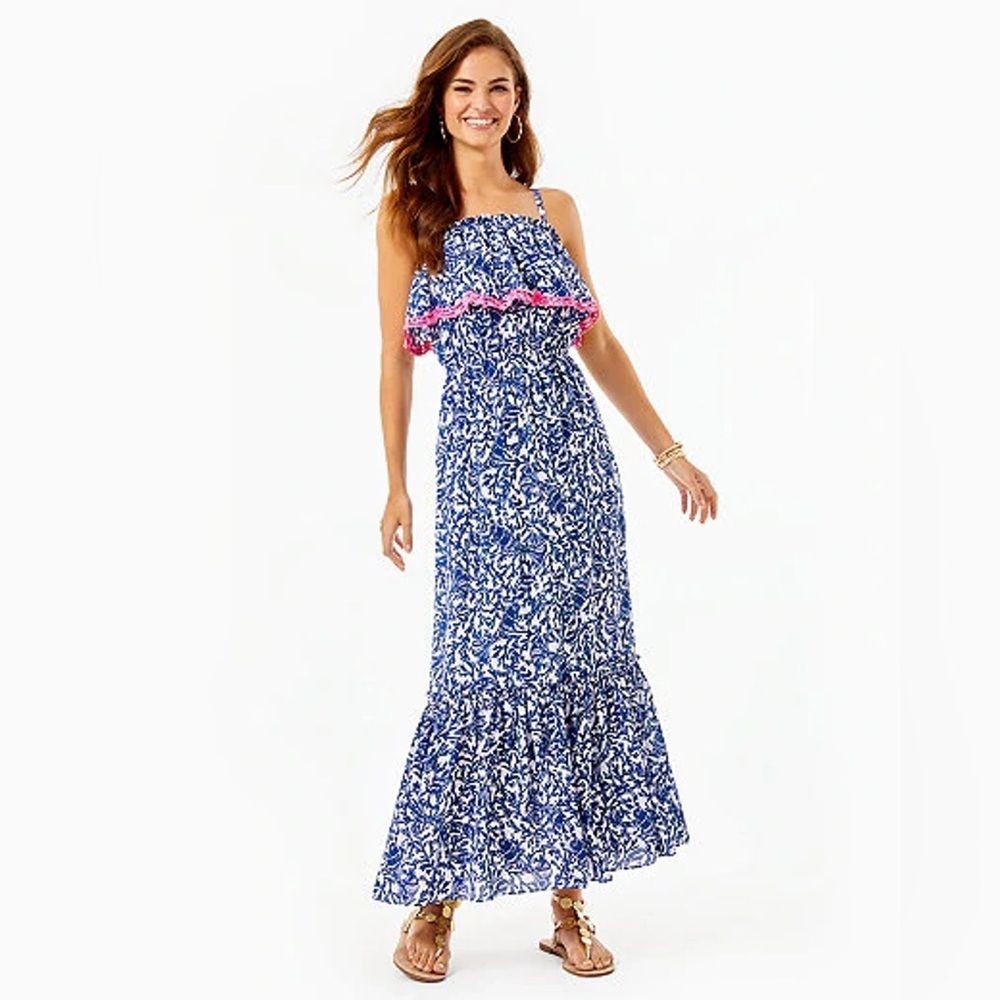 New Lilly Pulitzer Aida Ruffle Maxi Dress Size Medium